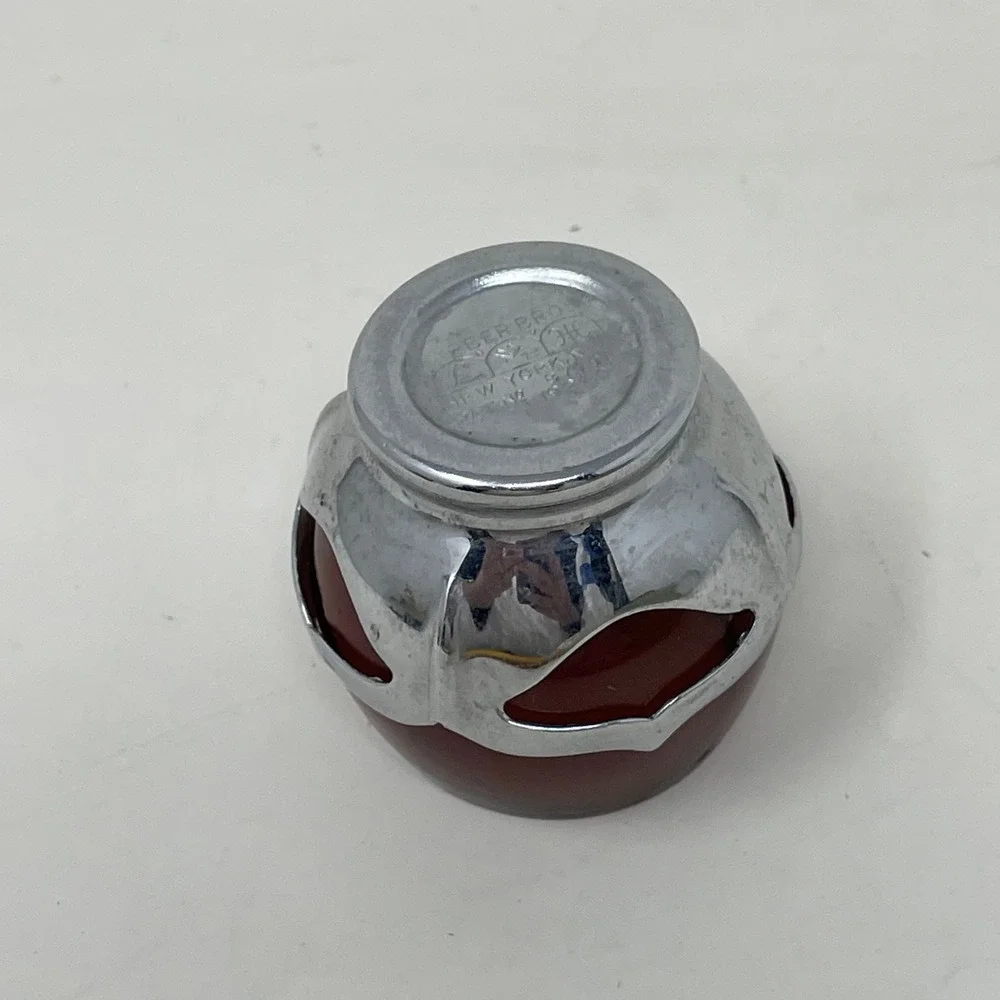 Vintage Farber Bros NY Amethyst Glass Chrome Art Deco Toothpick Holder Pat 87496